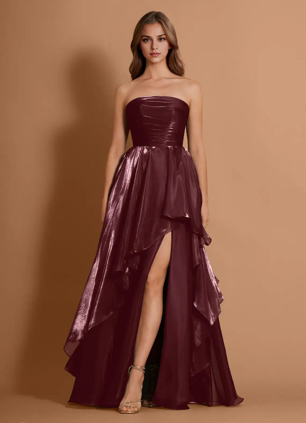 Shimmer Ruffled Ballgown Strapless Sleeveless Lace Up Back Floor Length For Sale Prom Dress