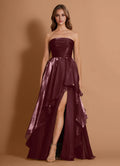 Shimmer Ruffled Ballgown Strapless Sleeveless Lace Up Back Floor Length For Sale Prom Dress