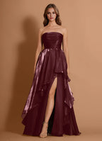 Shimmer Ruffled Ballgown Strapless Sleeveless Lace Up Back Floor Length For Sale Prom Dress