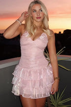 Shimmer Sheath/Princess Halter Sleeveless Backless Short-Mini Homecoming Dress