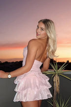 Shimmer Sheath/Princess Halter Sleeveless Backless Short-Mini Homecoming Dress