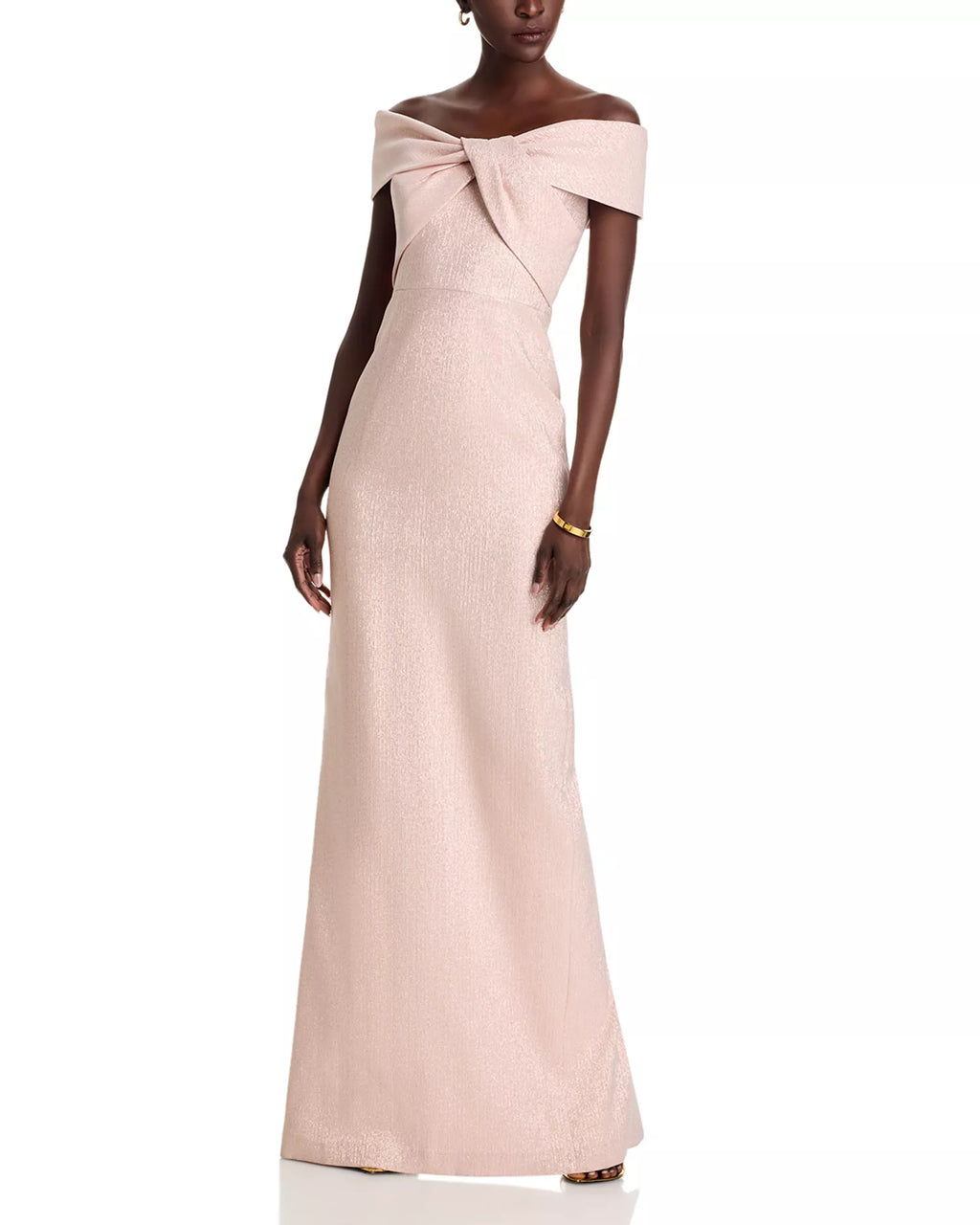 Shimmering Sheath Off the Shoulder Short Sleeve Split Back Floor Length Female Prom Dress