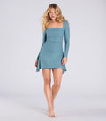 Shine A-Line Cowl Neck Long Sleeve Glitter Short-Mini Homecoming Dress