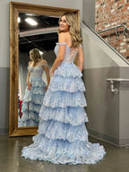 Shine Corset Sleeveless Princess Ruffles Long Prom Dress