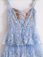 Shine Corset Sleeveless Princess Ruffles Long Prom Dress