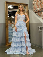 Shine Corset Sleeveless Princess Ruffles Long Prom Dress