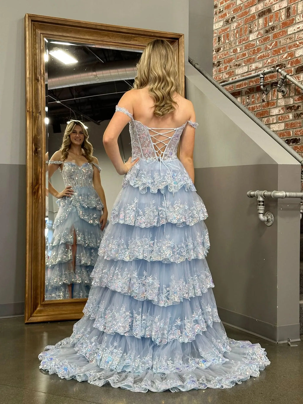 Shine Corset Sleeveless Princess Ruffles Long Prom Dress