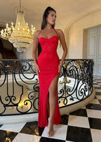 Shine Sheath Spaghetti Straps Sleeveless Crisscross Back Floor-Length Prom Dress