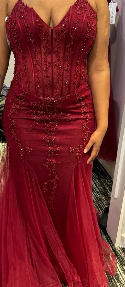 Mermaid Prom Dress With Corset Lace Bodice Beaded Details For Glam Prom Night Train