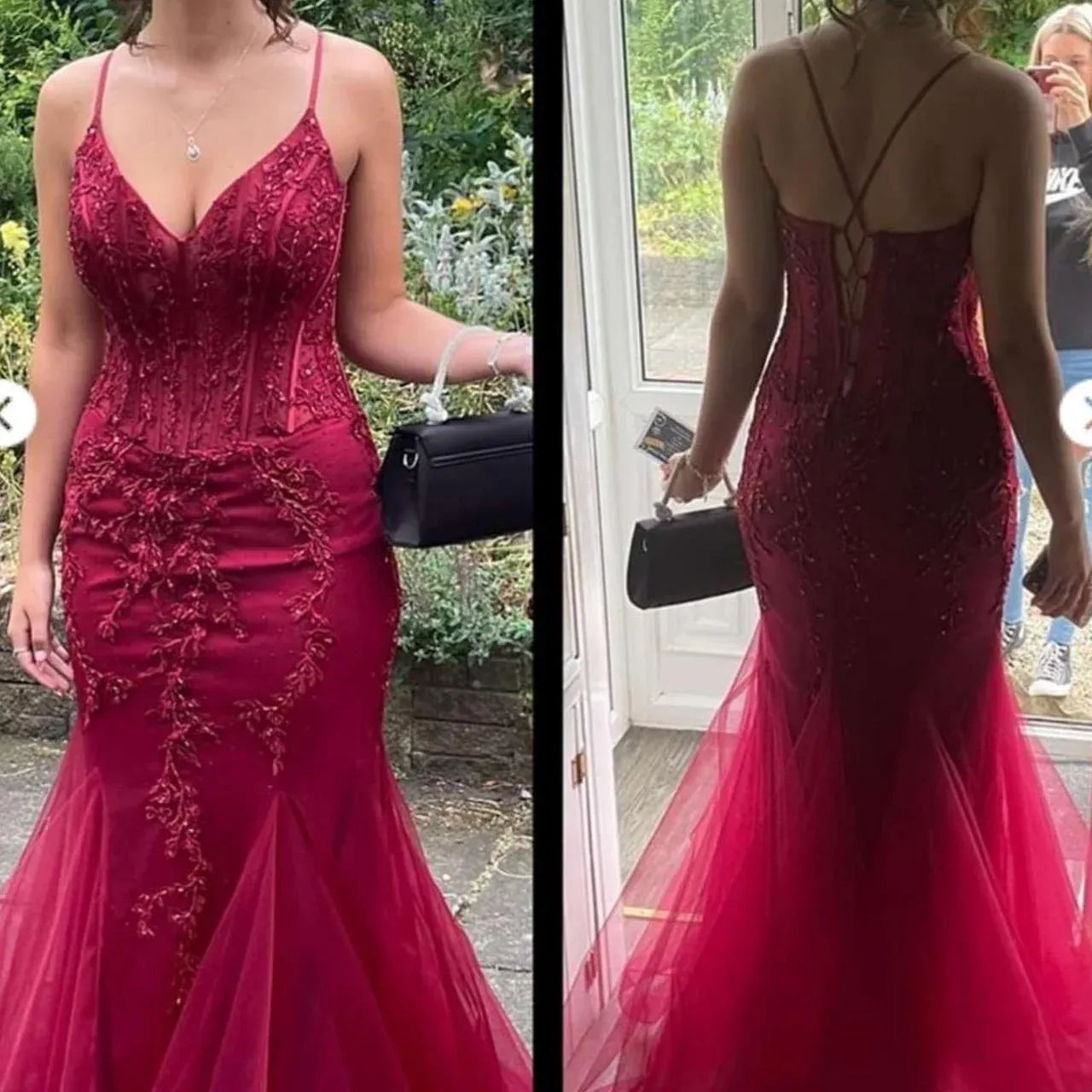 Mermaid Prom Dress With Corset Lace Bodice Beaded Details For Glam Prom Night Train
