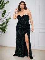 Shiny Sheath Sweetheart Neck Sleeveless Backless Sweep/Brush Train Plus Size Prom Dress