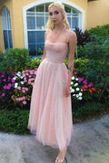 Shiny Spaghetti Straps Sleeveless A-Line Sequins Ankle-Length Prom Dress