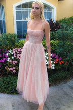 Shiny Spaghetti Straps Sleeveless A-Line Sequins Ankle-Length Prom Dress