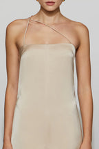 Silken Trumpet Straight Neck Sleeveless Cross Strap Back Hi Lo Length For Sale Prom Dress