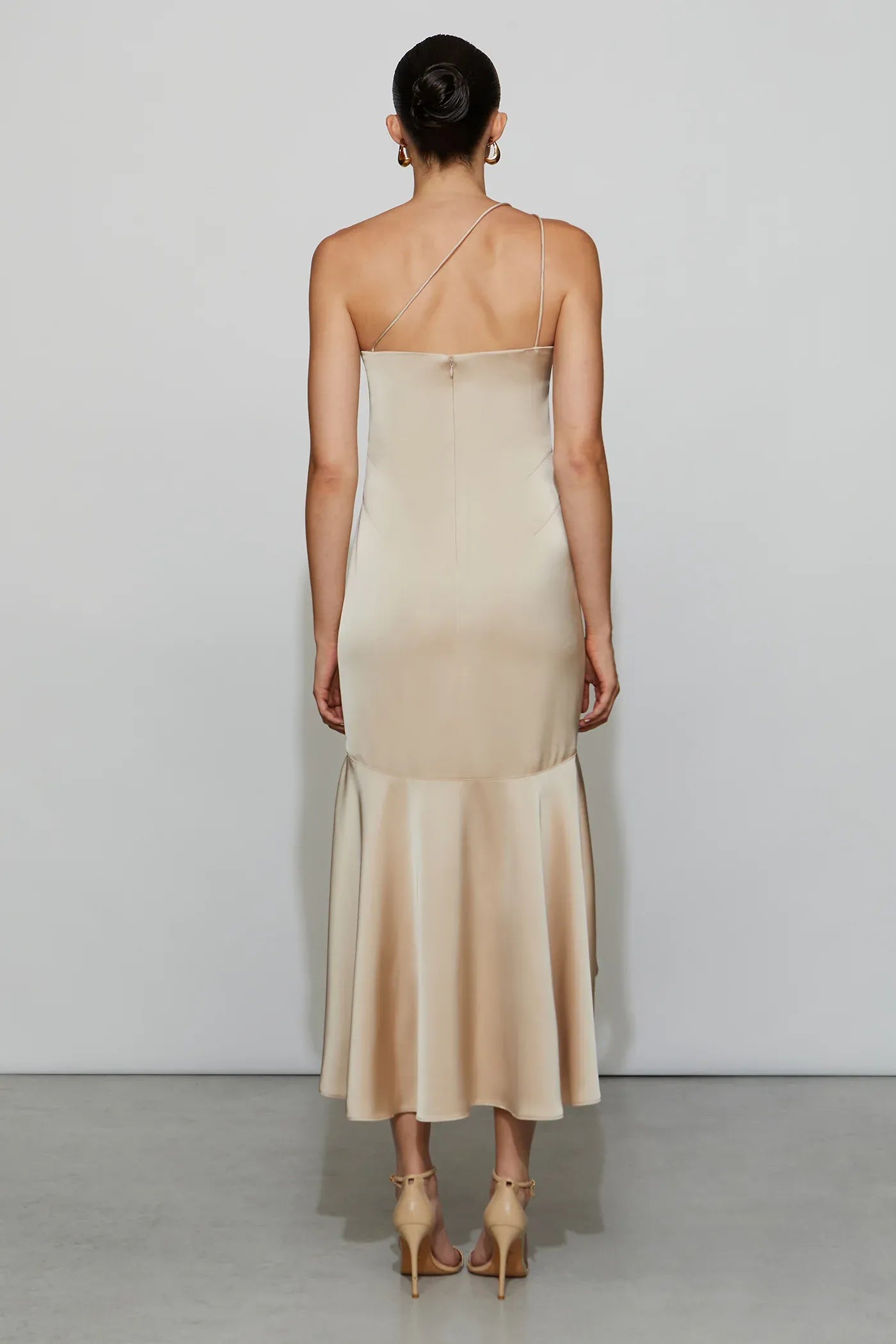 Silken Trumpet Straight Neck Sleeveless Cross Strap Back Hi Lo Length For Sale Prom Dress