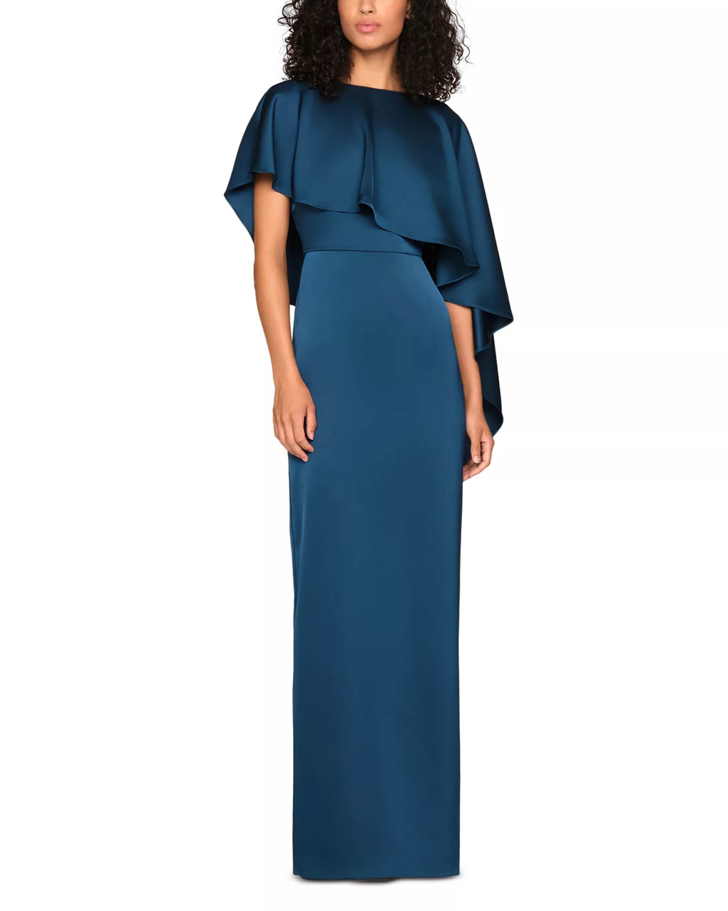 Silky Sheath Crew Neck Cape Sleeve Open Back Floor Length For Ladies Prom Dress