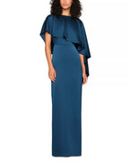 Silky Sheath Crew Neck Cape Sleeve Open Back Floor Length For Ladies Prom Dress