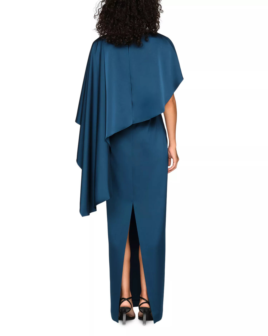 Silky Sheath Crew Neck Cape Sleeve Open Back Floor Length For Ladies Prom Dress