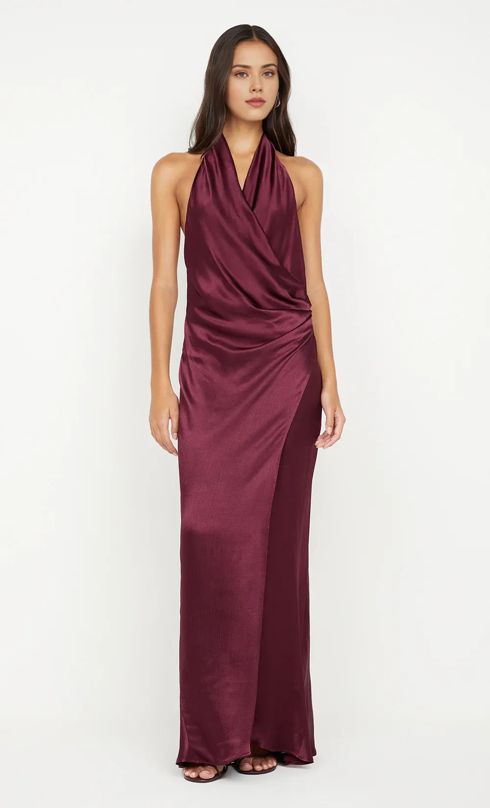 Silky Sheath Halter Neck Sleeveless Deep Open Back Floor Length For Sale Prom Dress