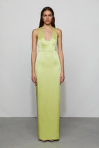 Silky Sheath Halter Neck Sleeveless Keyhole Back Floor Length For Women Prom Dress