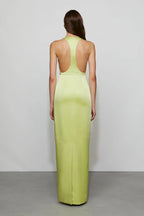Silky Sheath Halter Neck Sleeveless Keyhole Back Floor Length For Women Prom Dress