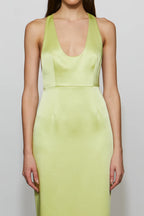 Silky Sheath Halter Neck Sleeveless Keyhole Back Floor Length For Women Prom Dress