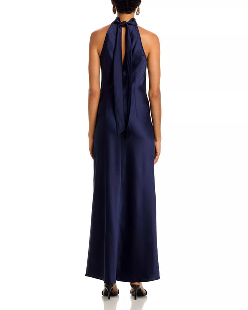 Robe de bal longue en satin soyeux à encolure dos nu, sans manches, à nouer dans le dos, à vendre