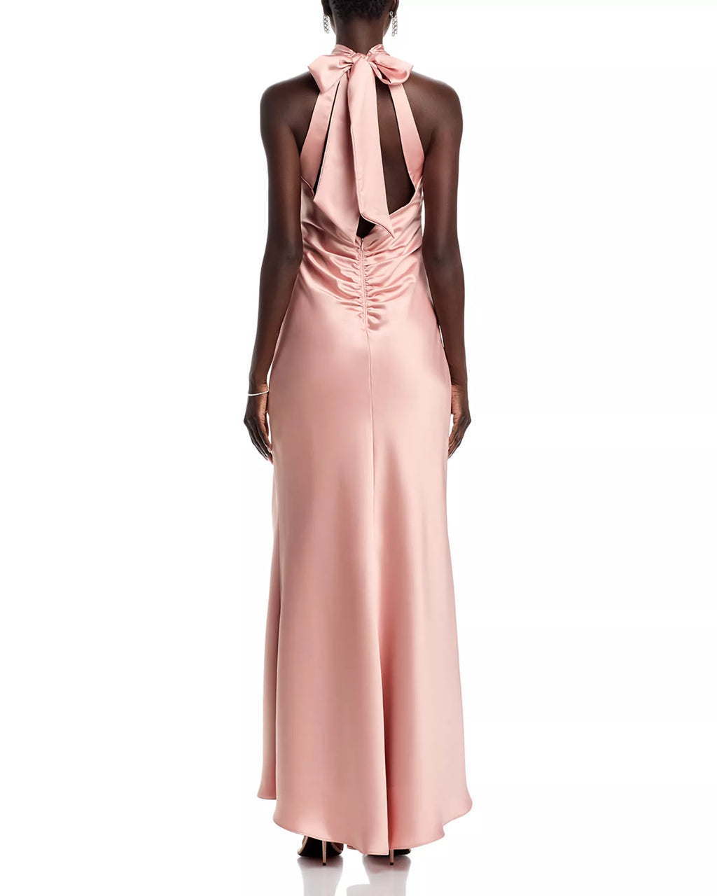 Silky Slip Halter Neck Sleeveless Bow Back Floor Length For Adults Prom Dress