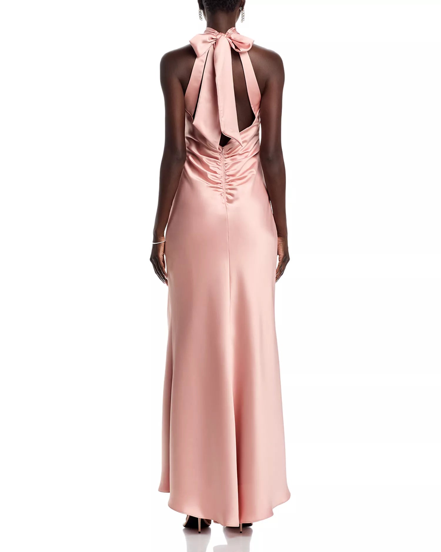Silky Slip Halter Neck Sleeveless Bow Back Floor Length For Adults Prom Dress