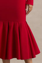 Simple Mermaid Crew Neck Long Sleeve Zipper Back Midi Length Evening Dress