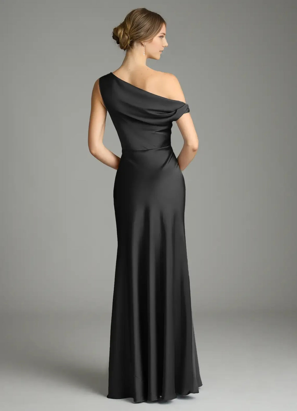 Simple Mermaid Satin One Shoulder Cold Shoulder Open Back Floor Length Bridesmaid Dress