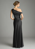 Simple Mermaid Satin One Shoulder Cold Shoulder Open Back Floor Length Bridesmaid Dress