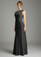 Simple Mermaid Satin One Shoulder Cold Shoulder Open Back Floor Length Bridesmaid Dress