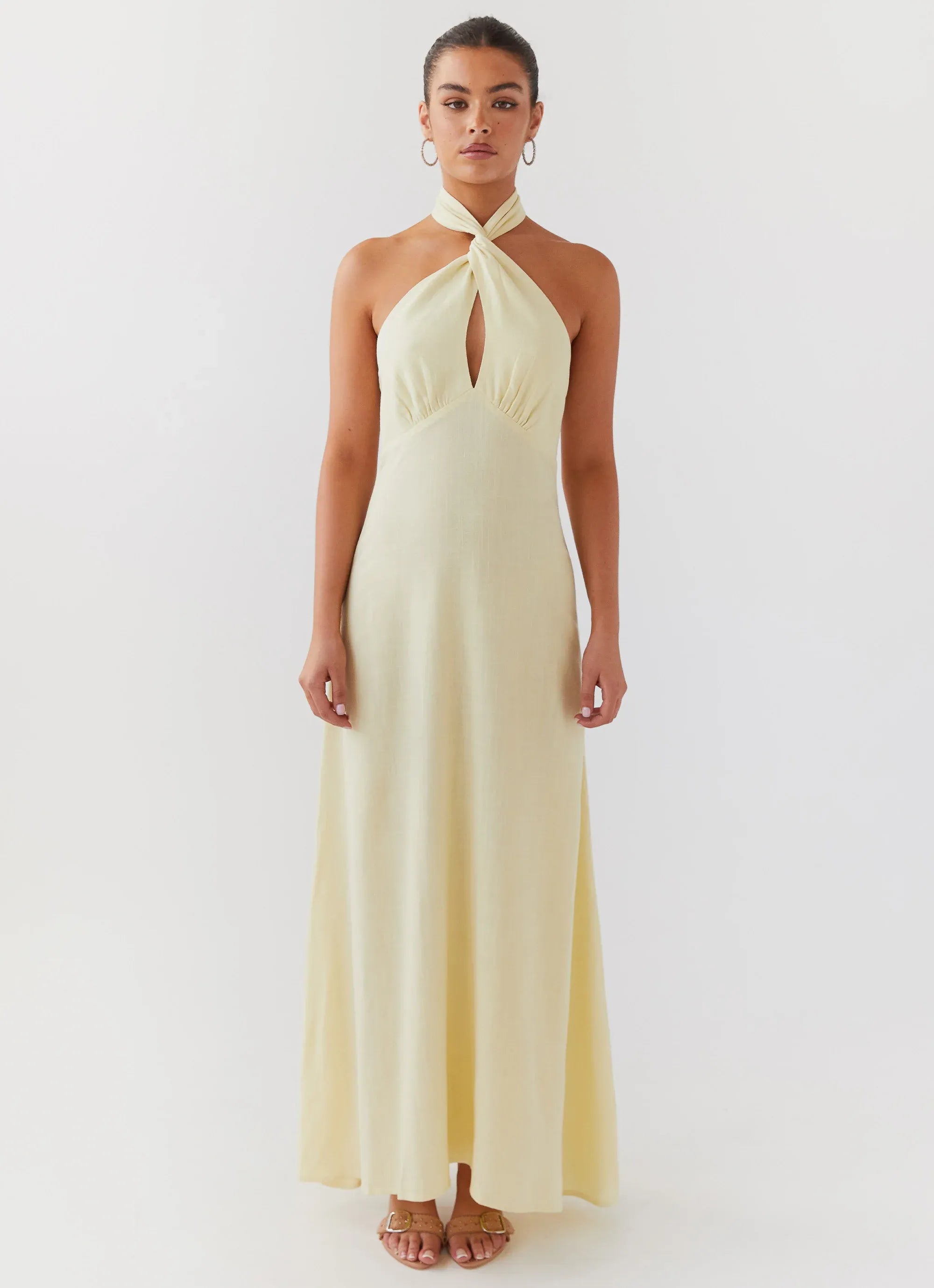 Simple Sheath Halter Neck Sleeveless Open Back Floor Length Plus Size Evening Dress