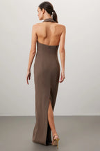 Simple Sheath Halter Neck Sleeveless Open Back Floor Length Plus Size Prom Dress