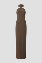 Simple Sheath Halter Neck Sleeveless Open Back Floor Length Plus Size Prom Dress