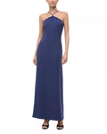 Simple Sheath Halter Neck Sleeveless Open Back Floor Length Hot Sale Prom Dress