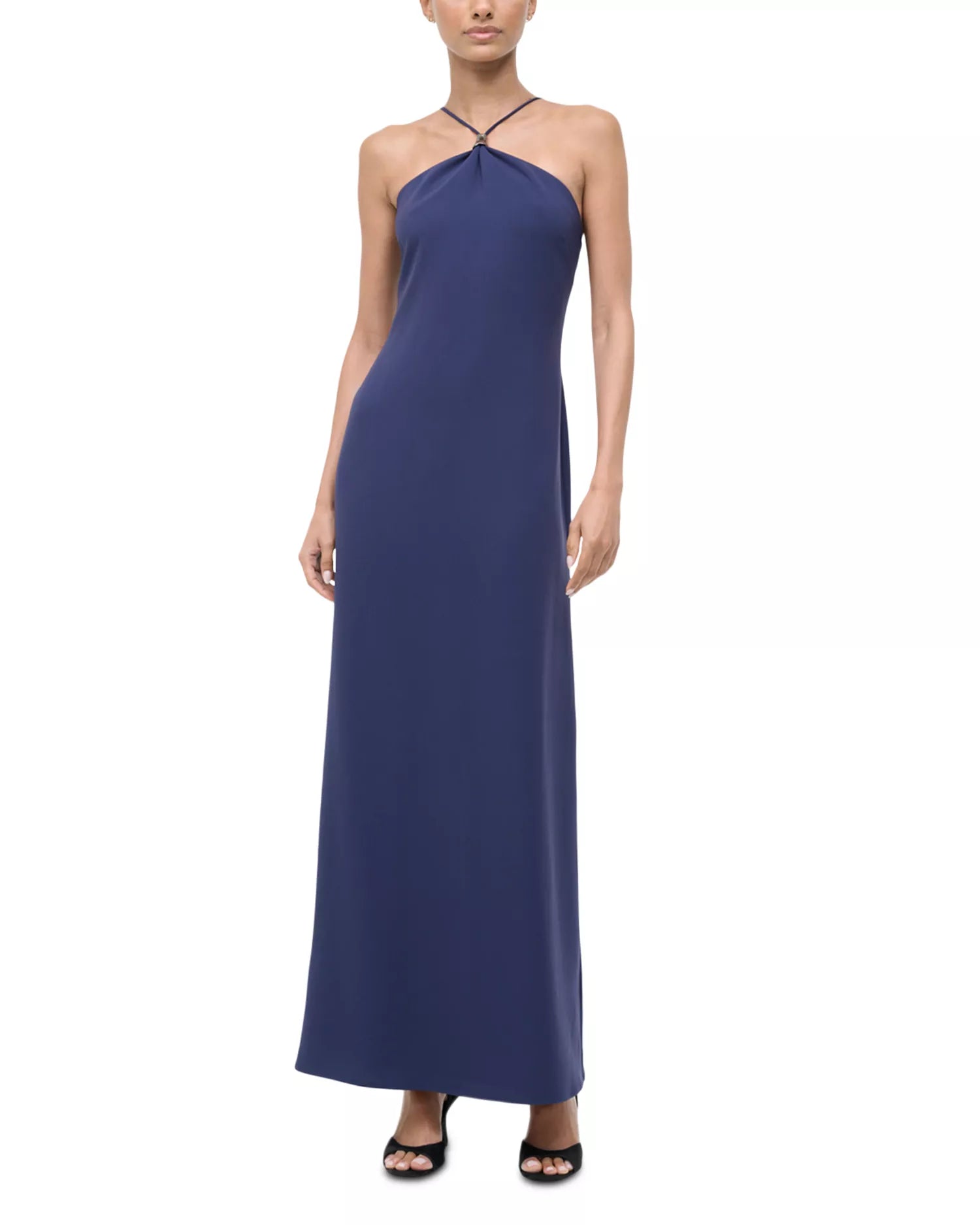 Simple Sheath Halter Neck Sleeveless Open Back Floor Length Hot Sale Prom Dress