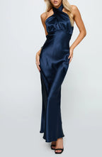 Simple Sheath Halter Neck Sleeveless Tie Back Floor Length Evening Dress