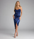 Simple Sheath Strapless Sleeveless Zipper Back Midi Length Prom Dress