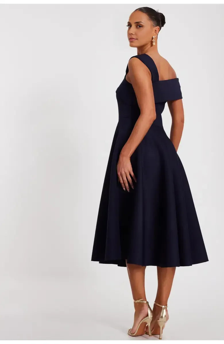 A-Line Asymmetric-neck Sleeveless Backless Tea-Length Prom Dress
