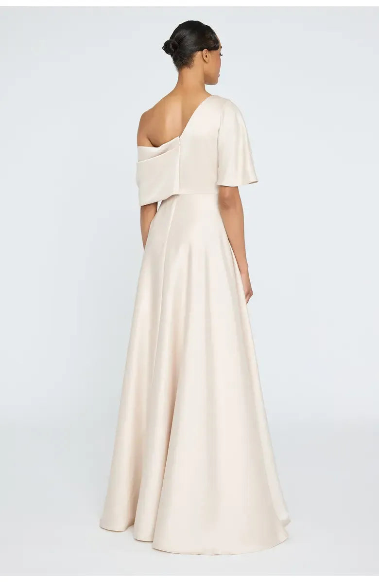 A-Line Asymmetrical Neck Short Sleeve Floor-Length Prom Dress