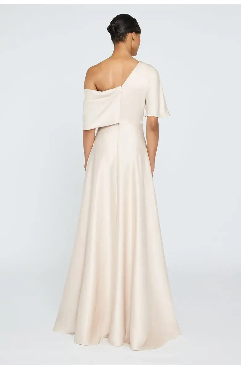 A-Line Asymmetrical Neck Short Sleeve Floor-Length Prom Dress