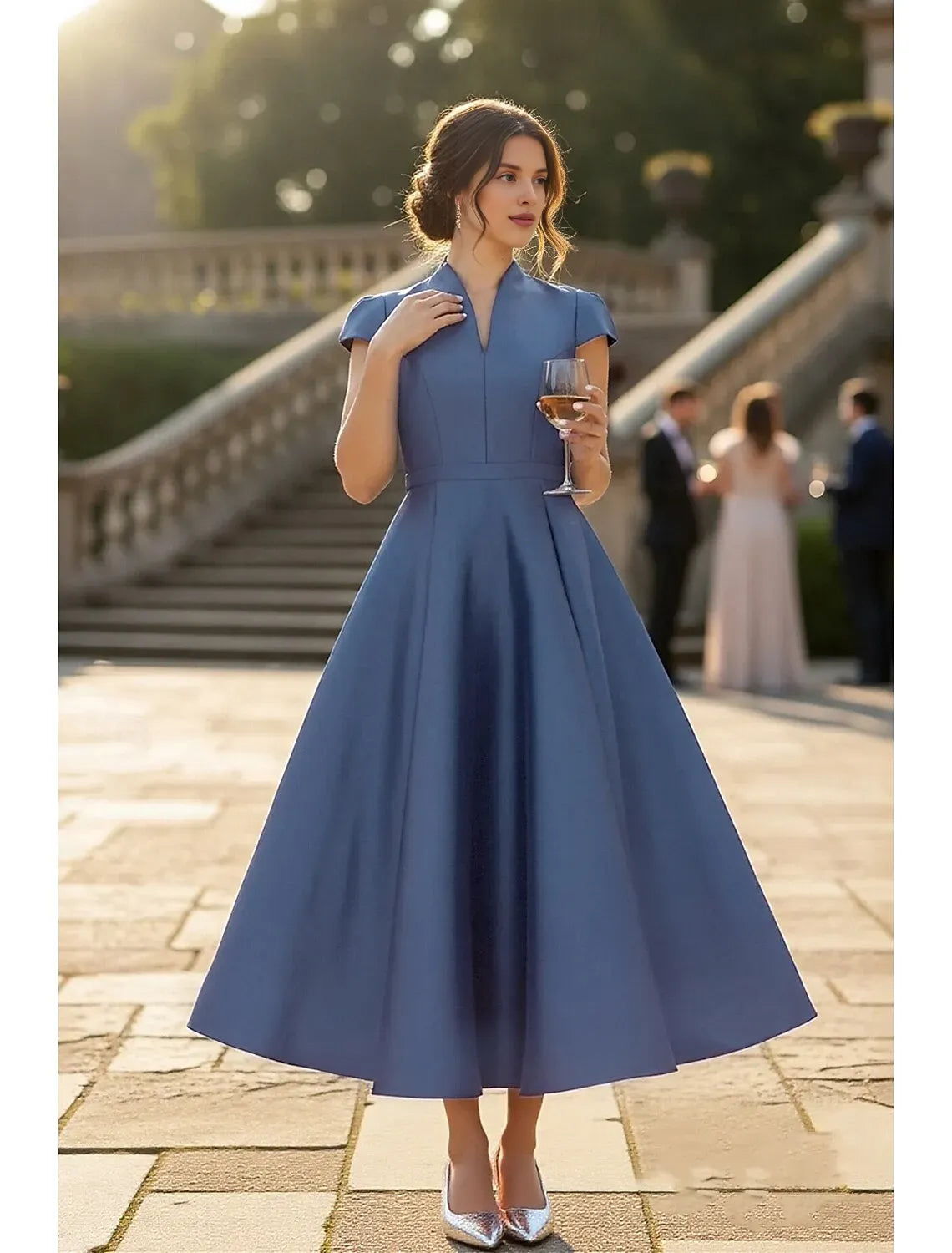A-Line Cap Sleeve High Neck Solid Color Ankle-Length Mother Of The Bride Dress