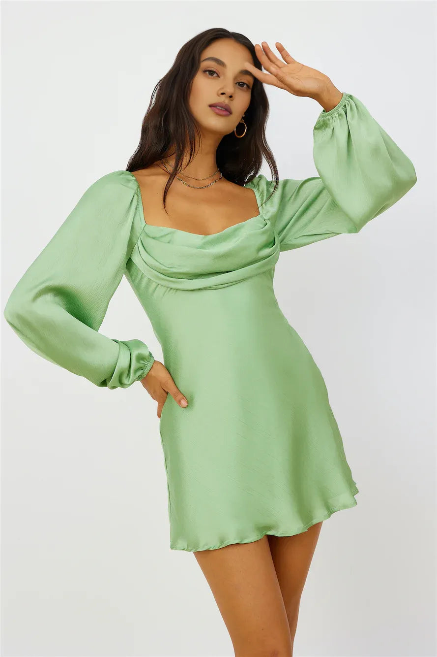 A-Line Cowl-Neck Long Sleeves Zipper Up Short-Mini Prom Dress