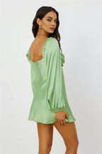 A-Line Cowl-Neck Long Sleeves Zipper Up Short-Mini Prom Dress