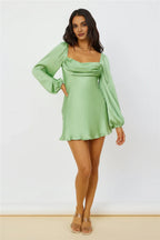 A-Line Cowl-Neck Long Sleeves Zipper Up Short-Mini Prom Dress