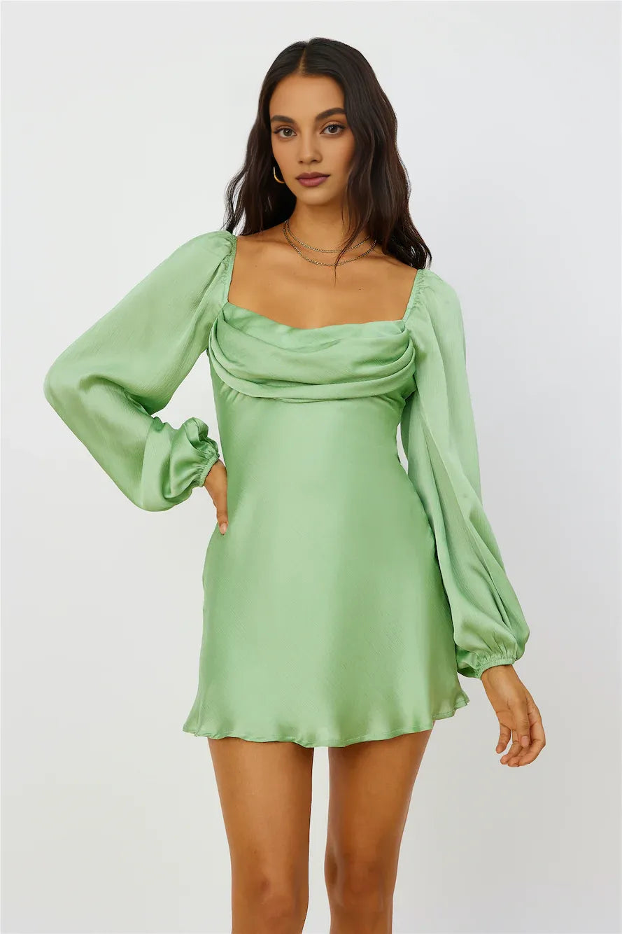 A-Line Cowl-Neck Long Sleeves Zipper Up Short-Mini Prom Dress