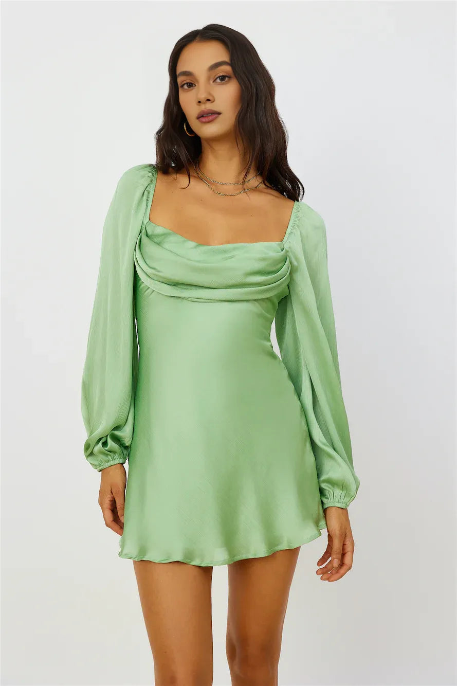 A-Line Cowl-Neck Long Sleeves Zipper Up Short-Mini Prom Dress