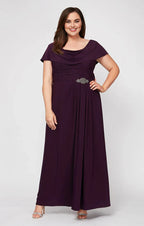 A-Line Cowl Neck Cap Sleeve Ankle-Length Plus Size Mother of the Bride Dress